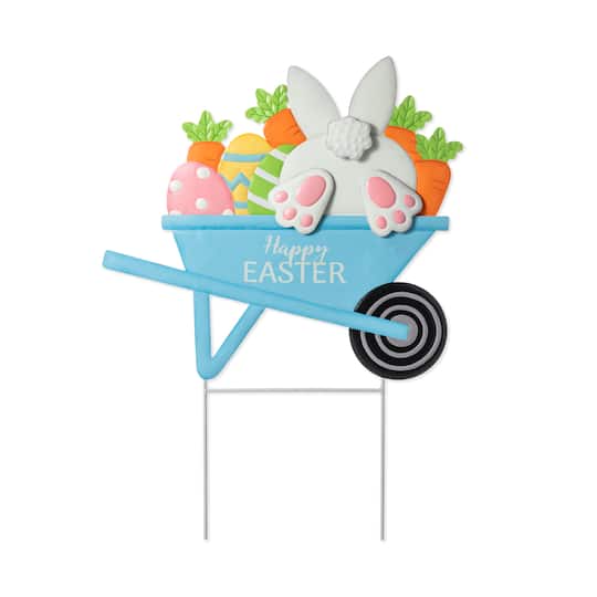 Glitzhome® 24" Metal Easter Wheel Barrow Yard Stake